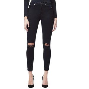 Good American Good Legs black skinny jeans with ripped knees, size 30